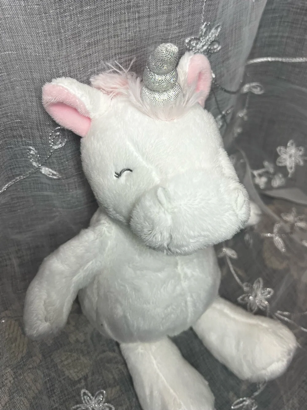 Carter's White Plush Unicorn with Pink Ears and Silver Horn